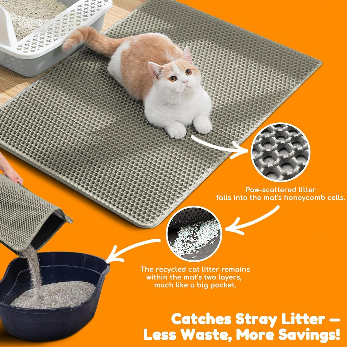Cat Litter Mat 24"x16", Double Layer EVA litterbox Mat Beige - Beige / Honeycomb-47 x 27 Inches - image 2