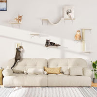 NUNU LAB Wall Mounted Cat Furniture, 6 Pcs Cat Wall Shelves with Condo House, Bridge, Steps, Scratcher, Hammock, Indoor Safe & Stable Furniture for Kittens Play, Beige