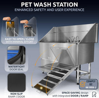Professional Dog Washing Station 304 Stainless Steel Pets Grooming Tub – Essentials for Dogs - Silver, Right Ramp, 1 Drawer / 61 Inches - image 4