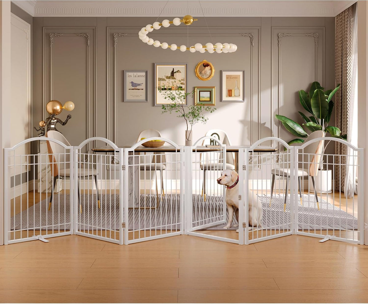 BHG Metal No-Assembly Freestanding Dog Gate with Door Walk Through - White / 6 panels