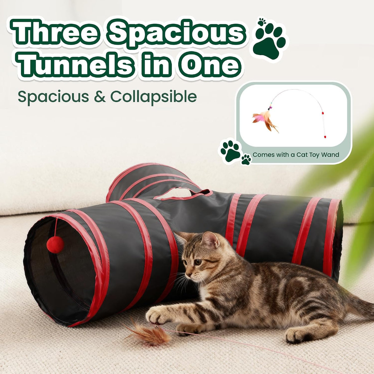 Love's cabin Cat Tunnel for Indoor Cats - Black&Red / S (23.6"x13"x11") - image 4