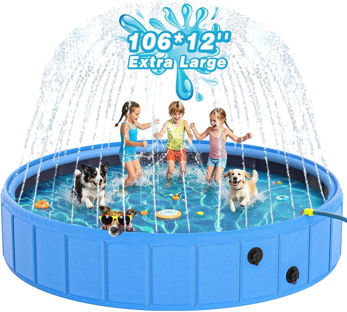 EPN Foldable Dog Pool with Sprinkler - 106 IN
