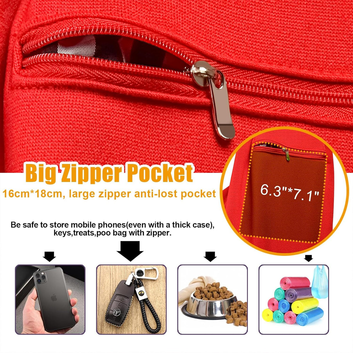 Tomkas Small Dog Sling Carrier, Classic Pocket & Classic Strap - Red / M - Zip Pocket & Classic Strap - image 2