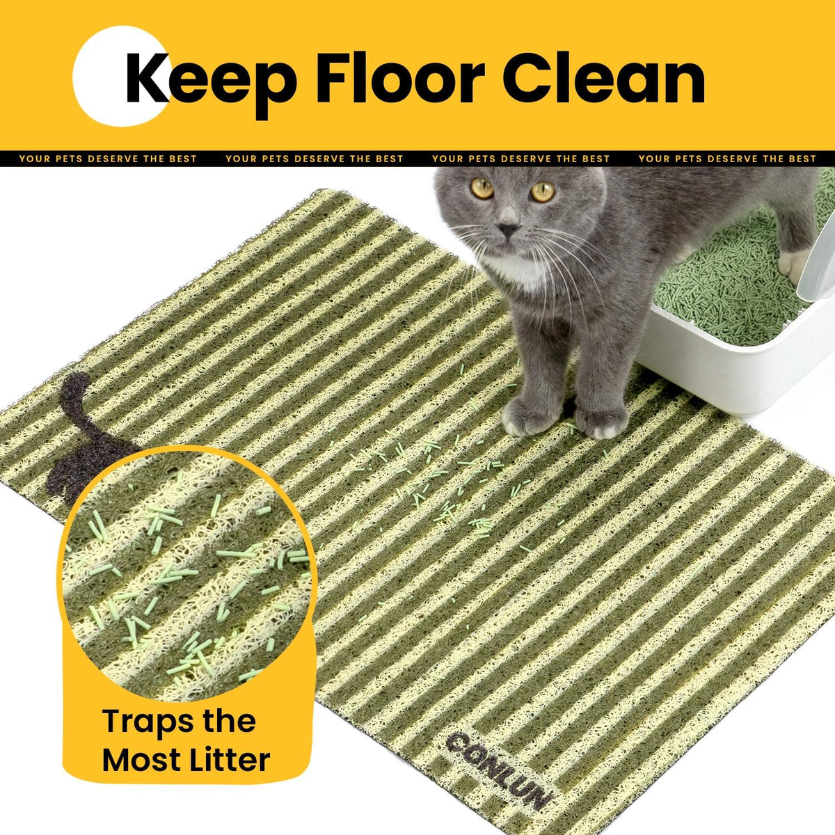 Conlun Cat Litter Mat Litter Trapping Mat - Green Stripe - image 3