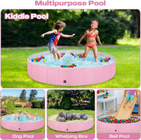 Jecoo Dog Pool for Large Dogs Kiddie Pool Hard Plastic Foldable Dog - Pink / M-48" x 12" - image 4