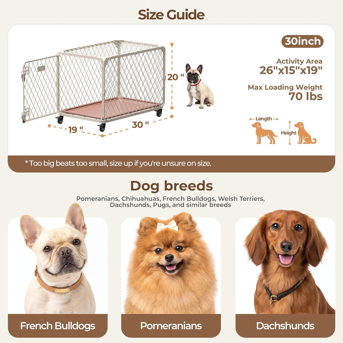 30 Inch Diamond Mesh Dog Crate for Small Dogs - 30.0"L x 19.0"W x 20.0"H - image 3