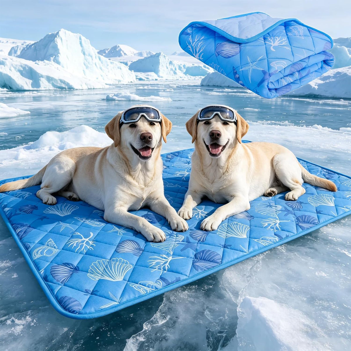 EXPAWLORER Dog Cooling Mat-28.3''*47.2'' Upgraded Extra Large Cooling - Ocean