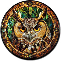Lygond Metal Sign Tin Sign Circular Stained Glass Owl Home Deccor Store Home Decor for Patio 12×12 Inches