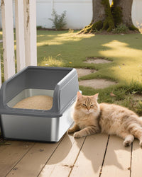 Powools Stainless Steel Cat Litter Box, High-Sided, M - XXL (1 Pack) / Grey - image 2