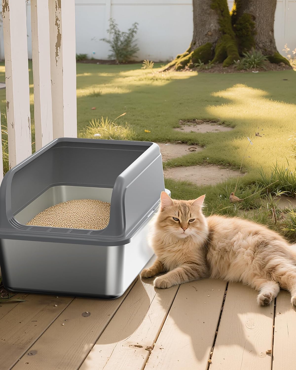 Powools Stainless Steel Cat Litter Box, High-Sided, M - XXL (1 Pack) / Grey - image 2