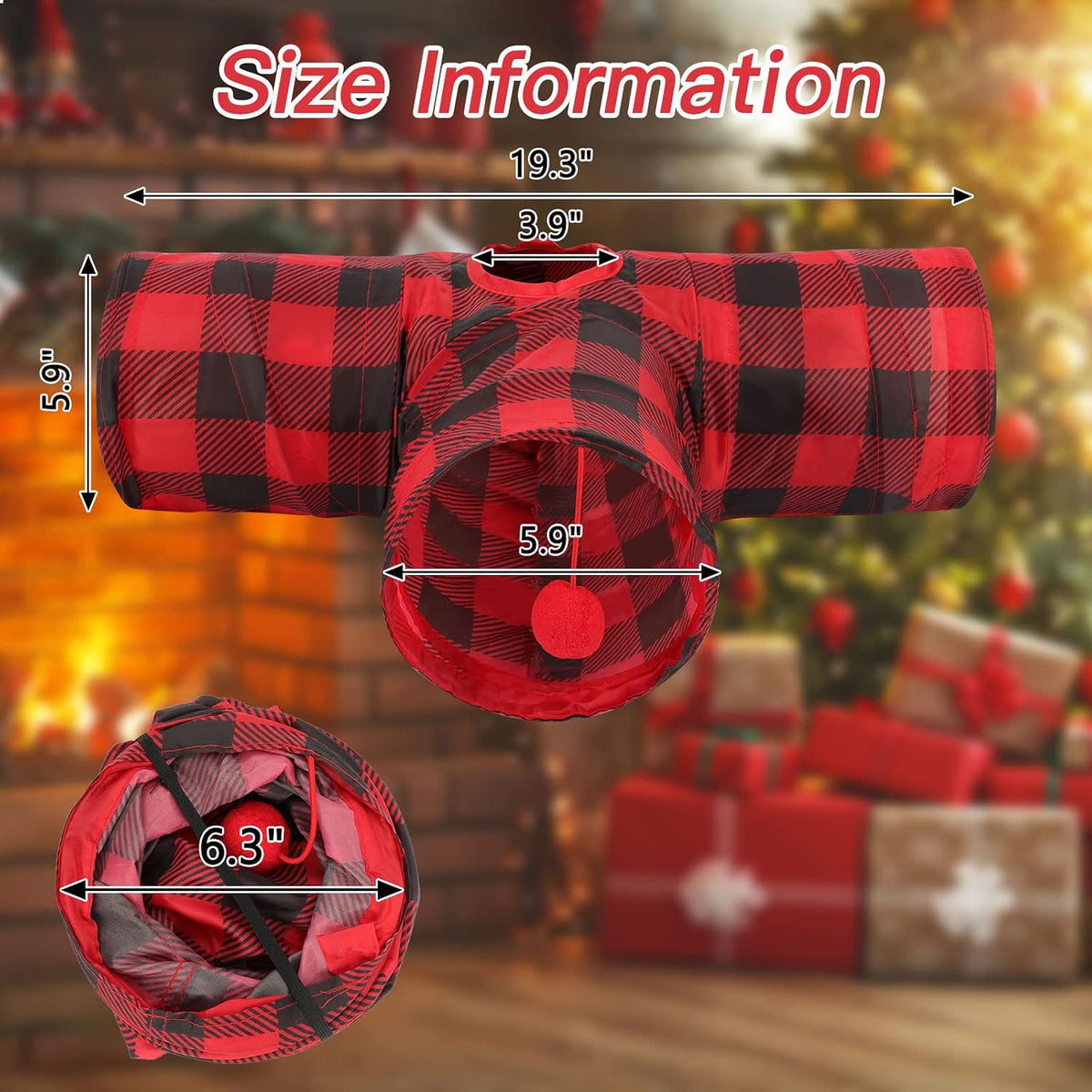 Guinea Pig Tunnel Hideout 3-Way Collapsible Small Pet Tubes - Red - image 2