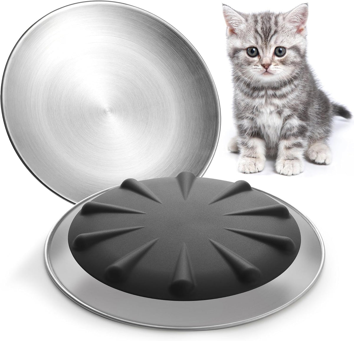 Stainless Steel Cat Bowls, Nonslip Cat Food Dishes or Plates – Essentials for Cats - Silver+Black-2 Pack