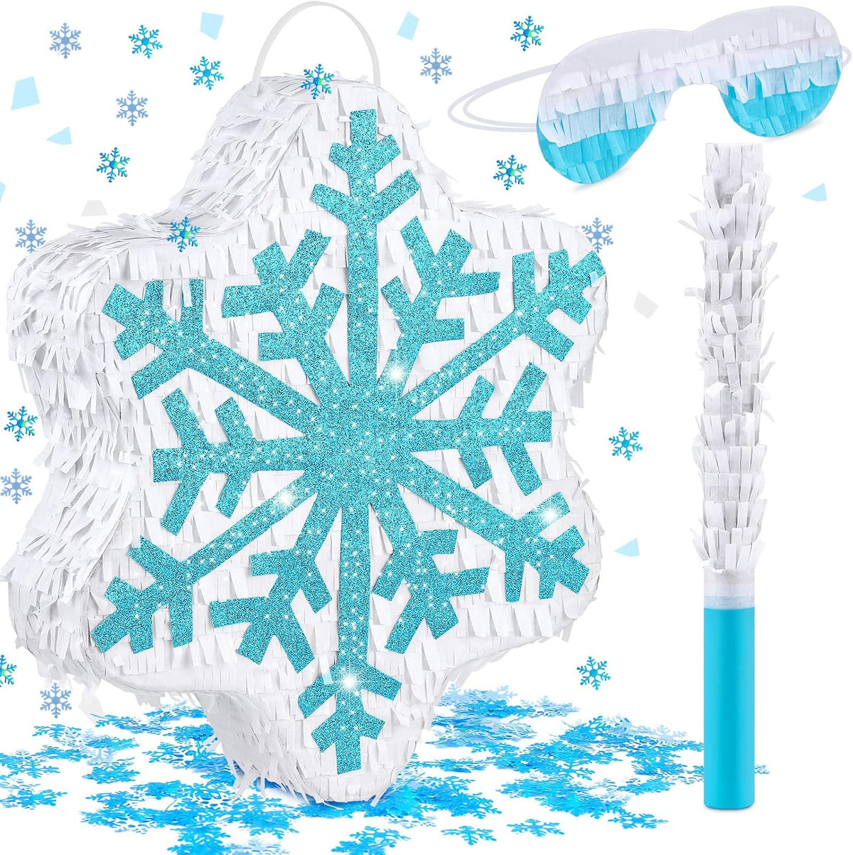 3 Pcs Soccer Ball Piñata with Blindfold Stick Soccer Birthday Party - Snowflake