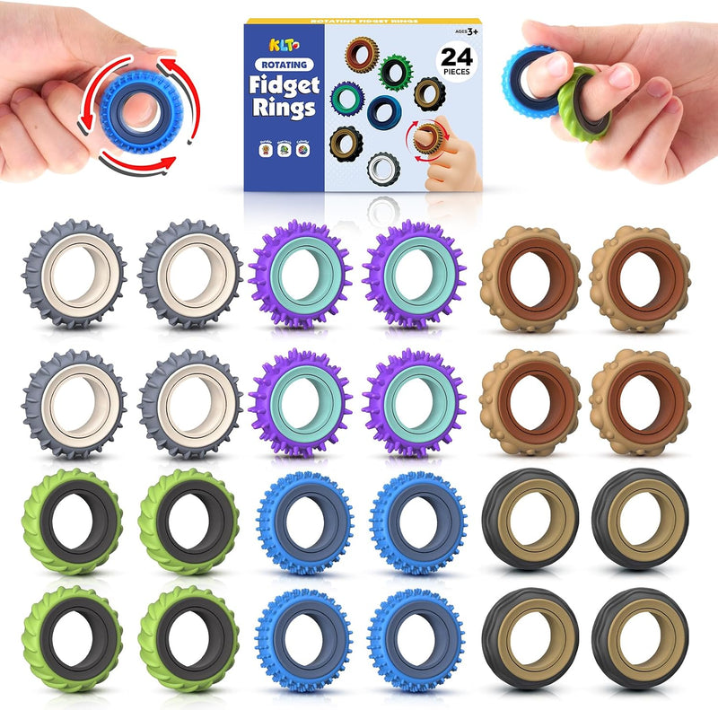 Fidget Toys Adults Sensory Rings: 12 Pack Texture Spinner Rings - 24PCS