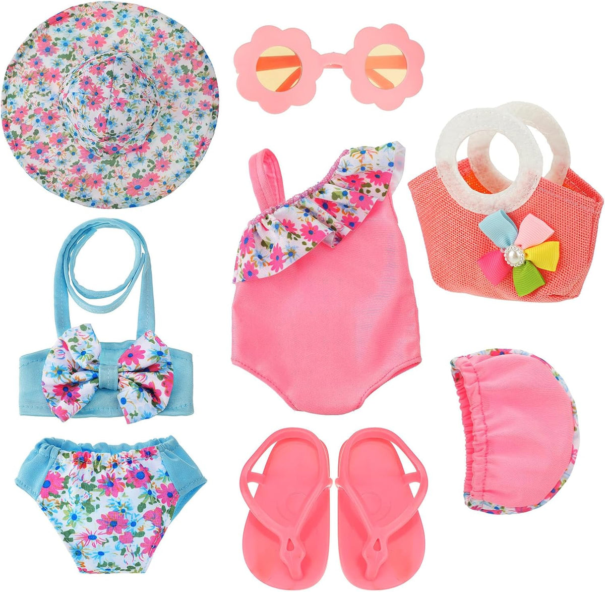 Kajaia 8 Pcs 18 Inch Doll Swimsuits Clothes and Accessories – Fun for Kids & Family - Pink / Swimsuit
