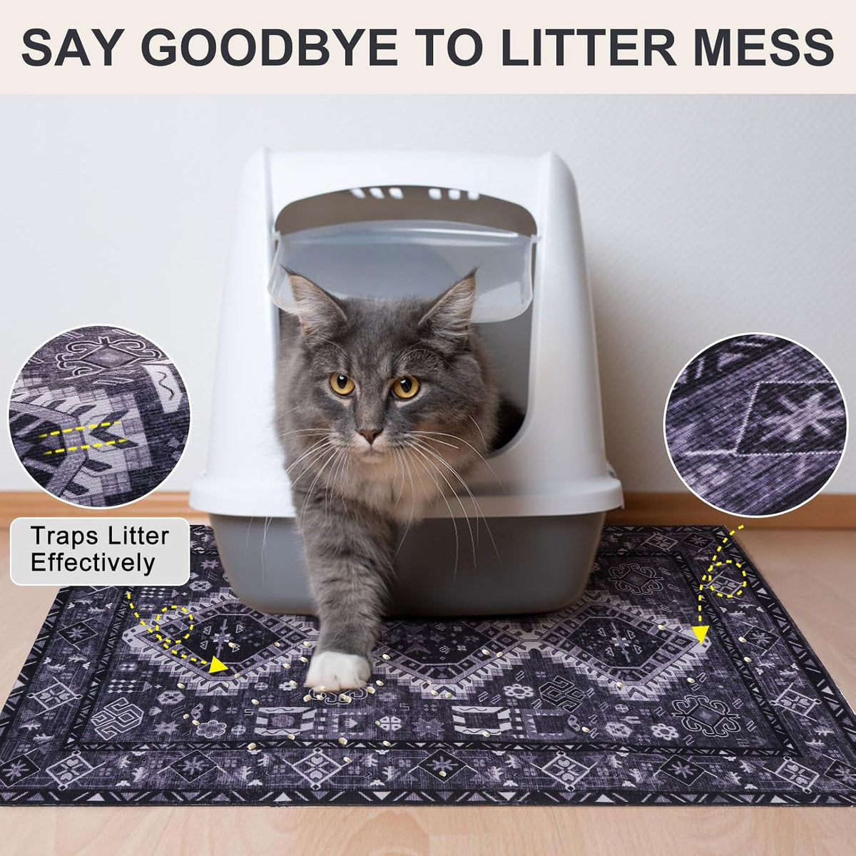 Cat Litter Mat, 20" x 28" Litter Trapping Mat, Waterproof – Daily Care for Cats - Retro_Dark Grey / 28x36 Inch (Pack of 1) - image 3