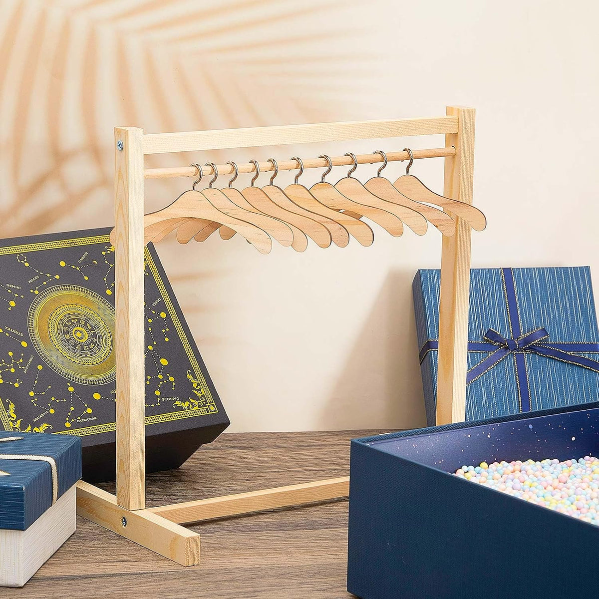 1 Set Doll Garment Rack with 10 Pcs Hangers Clothes Organizer - Wood / 11 - image 2