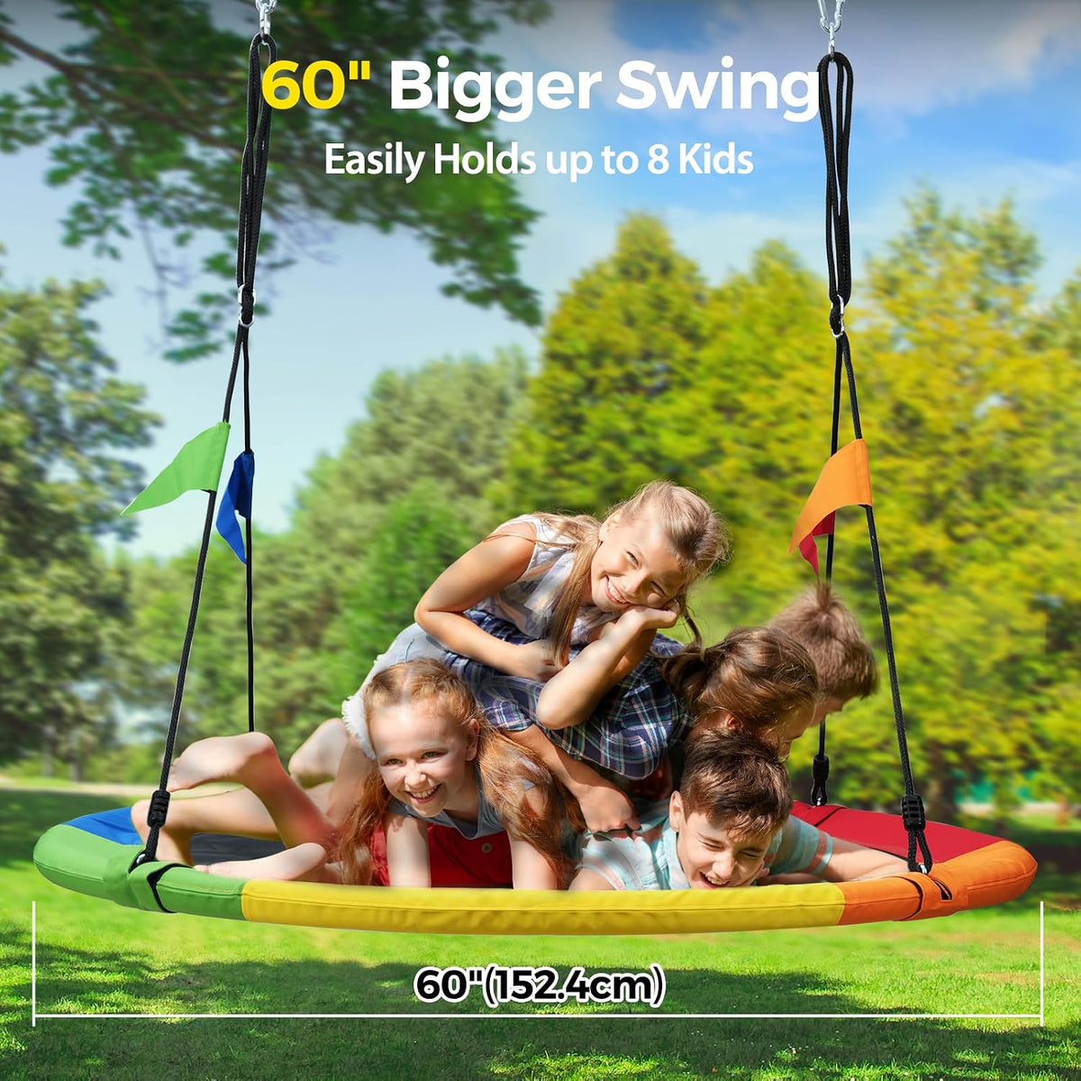 PACEARTH 40 Inch Saucer Tree Swing Flying 600lb Weight Capacity 2 - Rainbowcolor / 60 IN - image 2