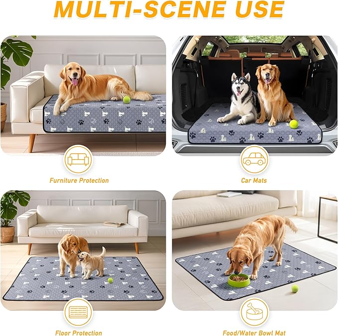 Washable Pee Pads for Dogs, 2 Pack Reusable Puppy Pads, Waterproof Pet Pee Pads for Dog Potty Training, Extra Large Dog Pee Pads for Crate, Playpen, and Whelping, Durable and Absorbent, Grey 36"x41"