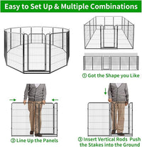 Dog Playpen Outdoor Extra Wide 12 Panels Heavy Duty Dog Fence 47" Height Anti-Rust with Doors Portable for RV Camping Yard, Total 32FT, 79 Sq.ft, Snowy Black