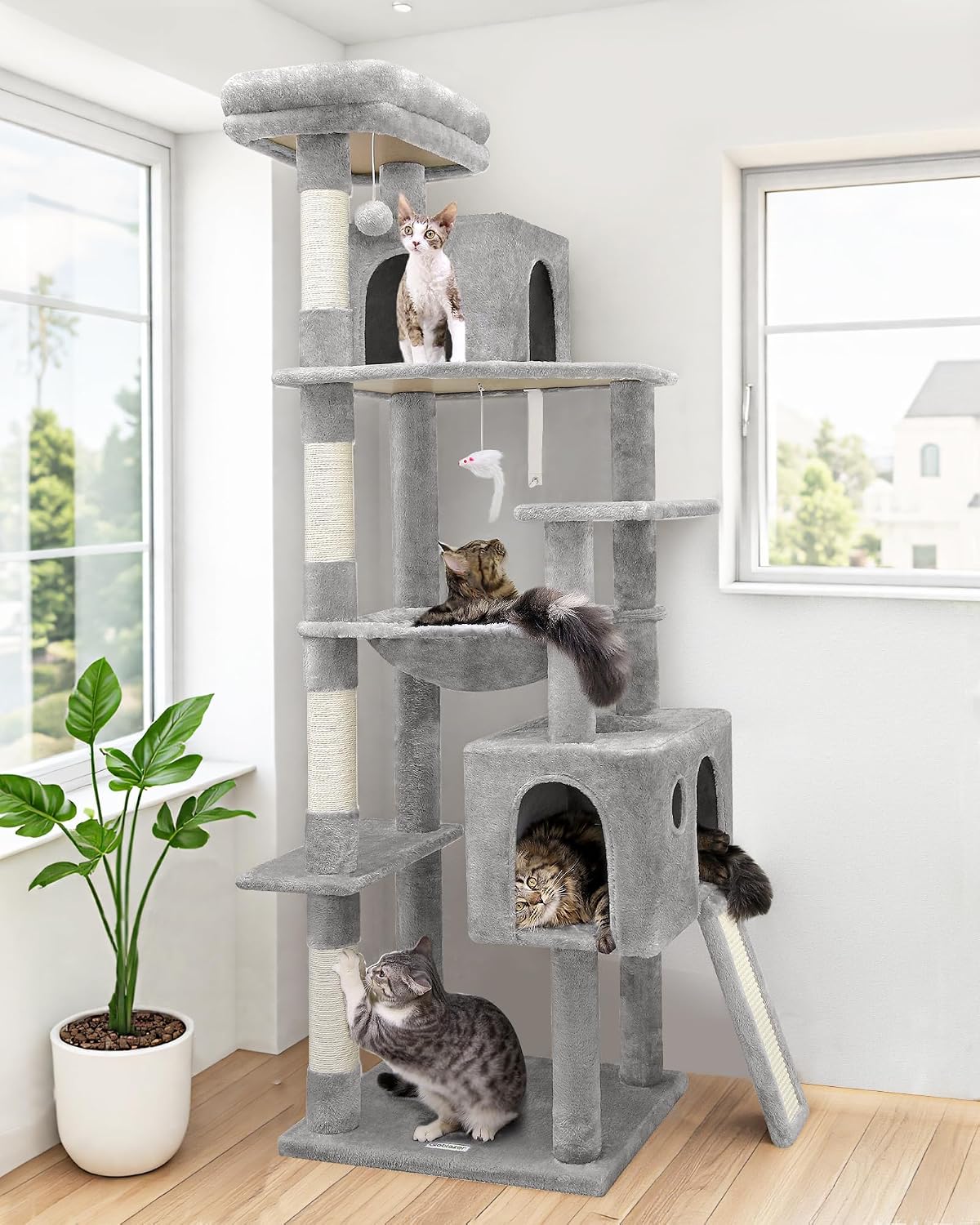 Globlazer F70 Pro Heavy Duty Cat Tree Tower for Indoor Cats Large - Light Grey / XL