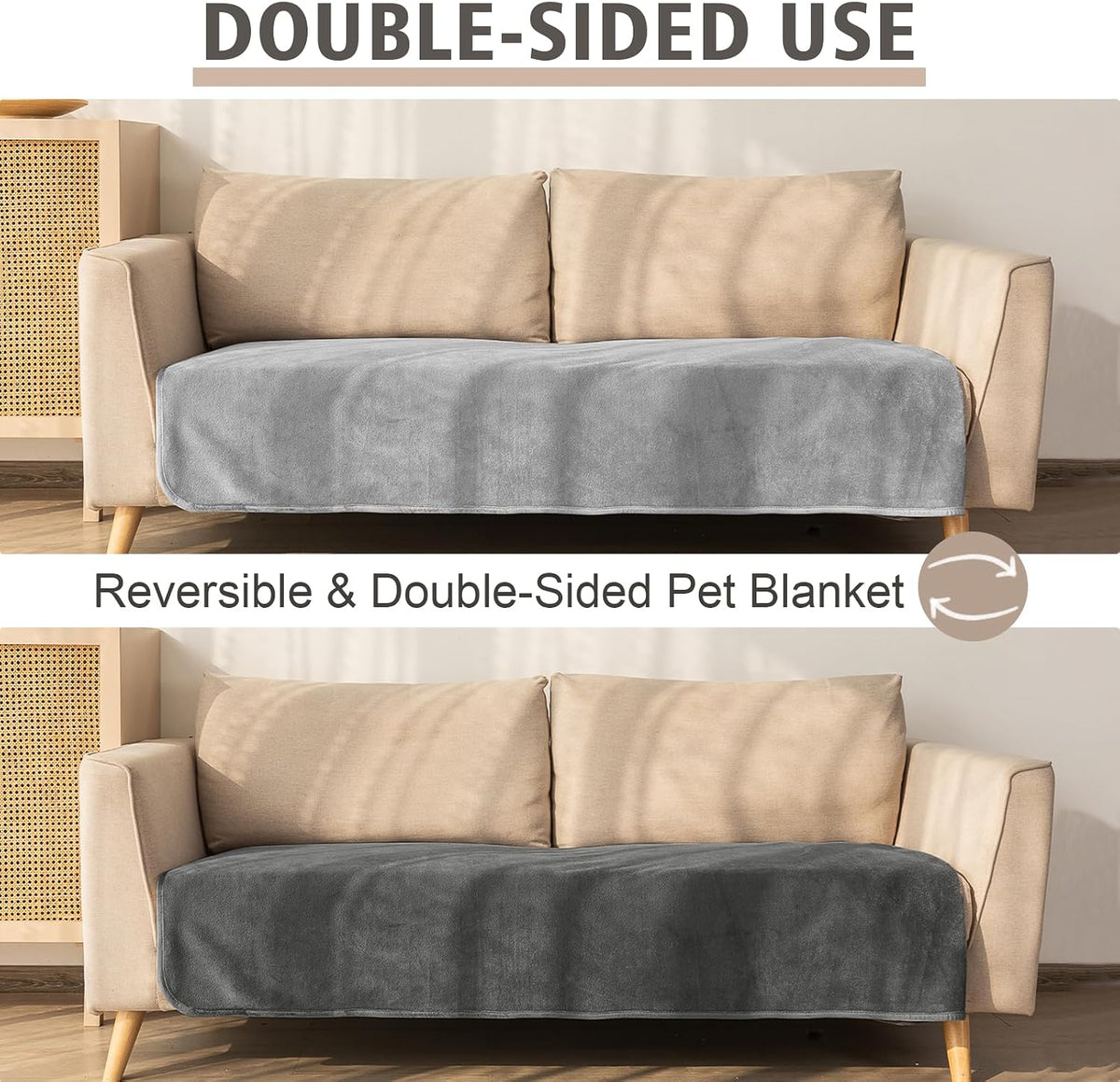 Ameritex Pet Bed Blanket Reversible 100% Waterproof Velvet Super Soft - 82x82 Inches / Silvergrey+grey - image 2