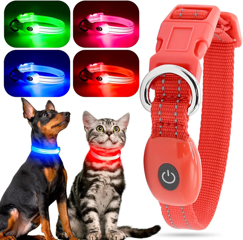 Light up Dog Collars, USB Rechargeable LED Dog Collar - Red / XS