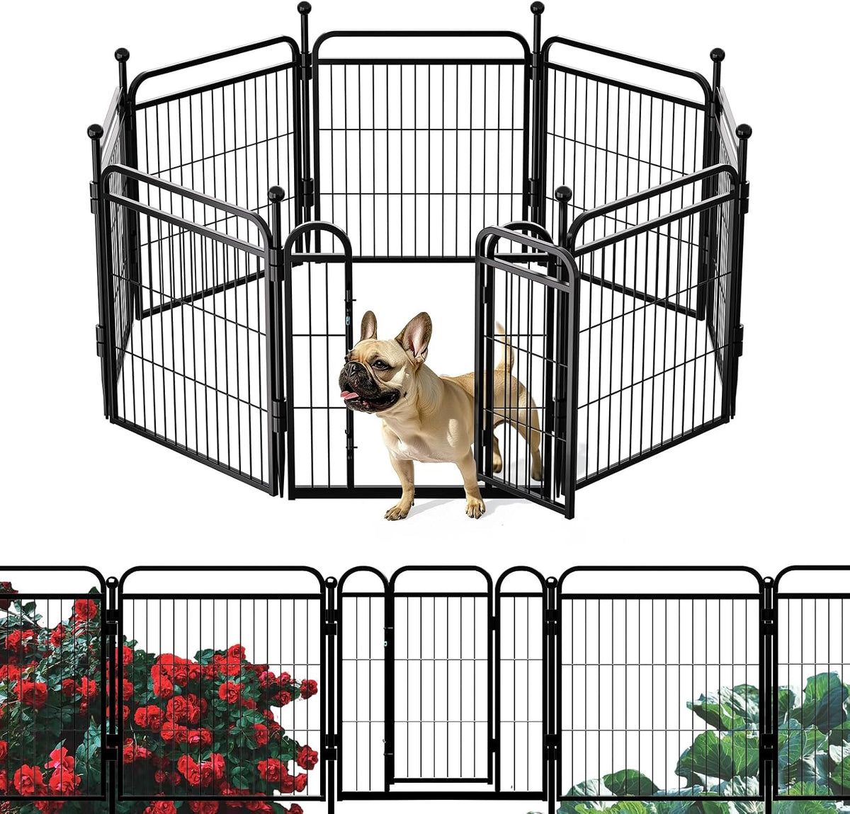 Gardner Pet Dog Playpens, 24" H 16 Panels Dog Pen Outdoor/Indoor Dog Fence Exercise Pen for Small - Black / 8 / 24"H