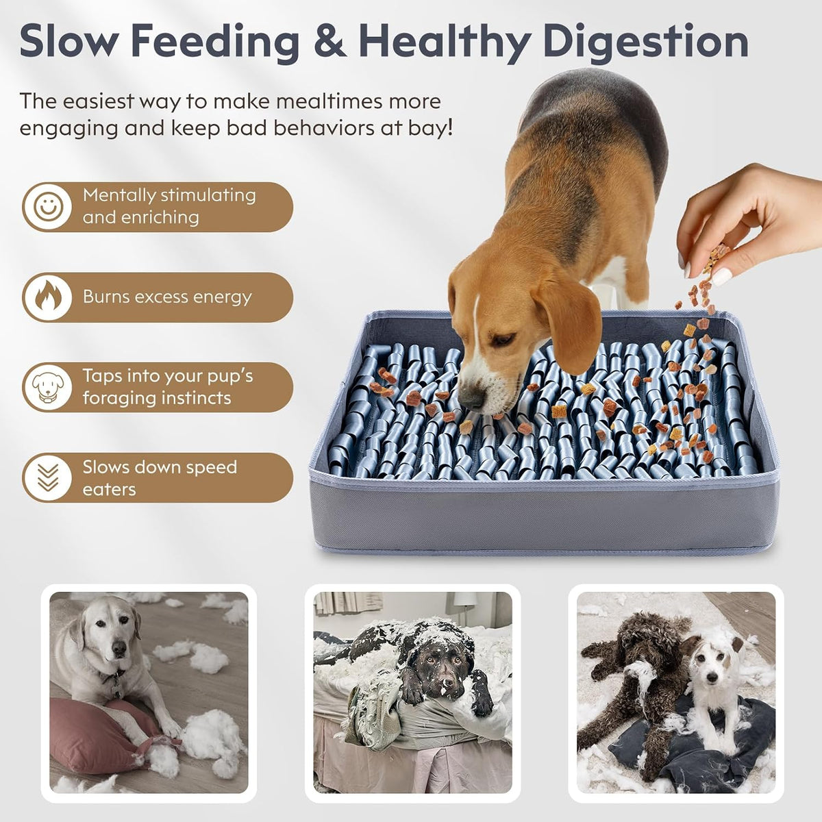 FunFurry Snuffle Mat for Dogs, Dog Puzzle Mat - Silver / 14" X 12"-Portable - image 4