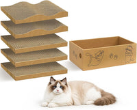 Cat Scratcher, 5 Packs in 1 Cardboard Box Cat Scratching Pad, Large – Essentials for Cats - 2 Wave 3 Flat with Box