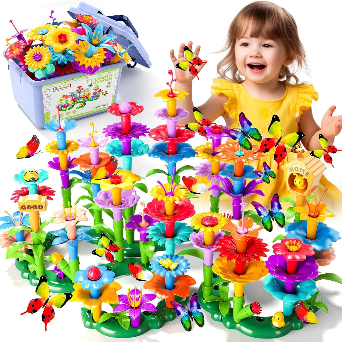 Doloowee 184-piece flower garden building toy set with colorful flowers and storage box - view 2