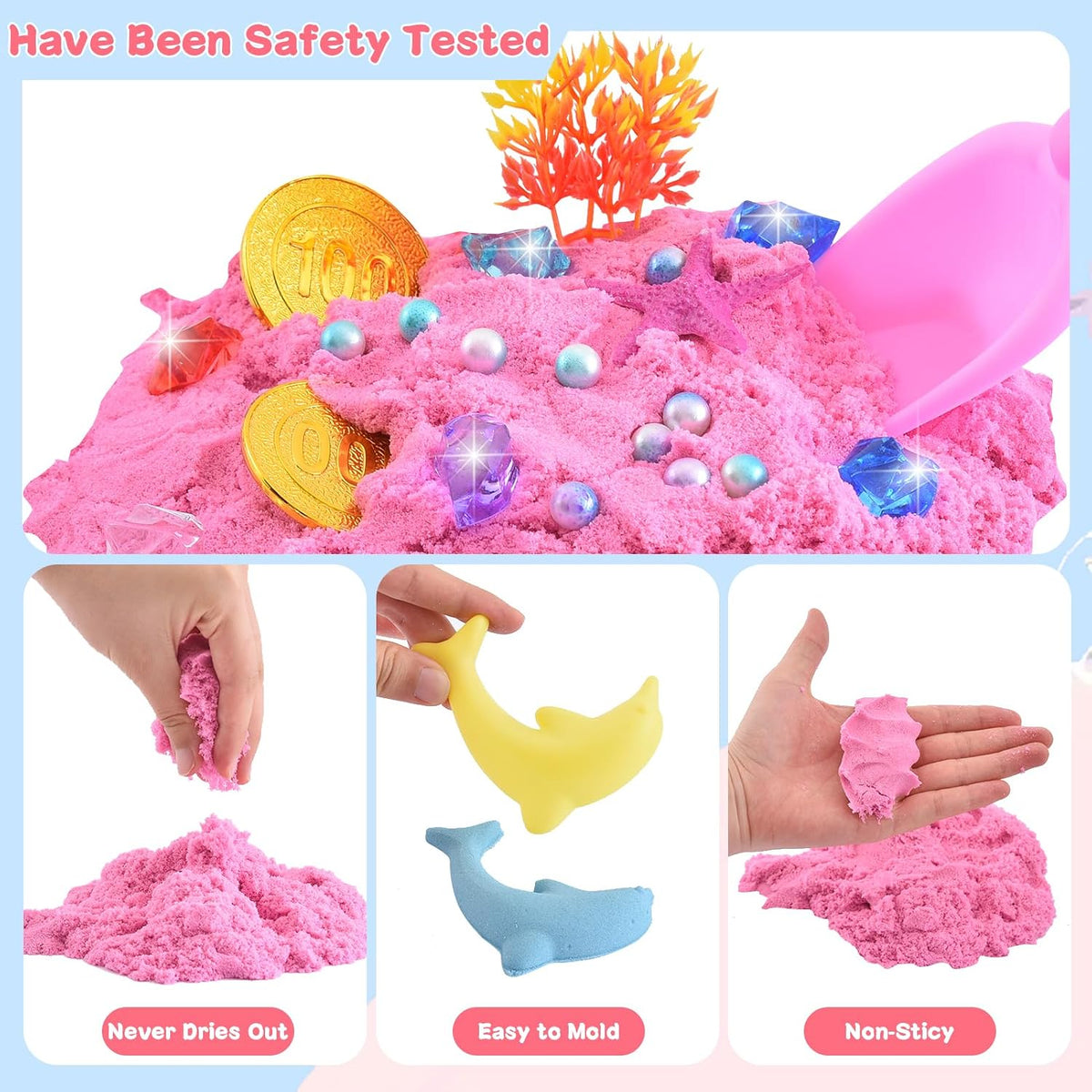 Volmop unicorn sensory bin with sandbox, colored play sand, castle molds and unicorn decorations - view 4