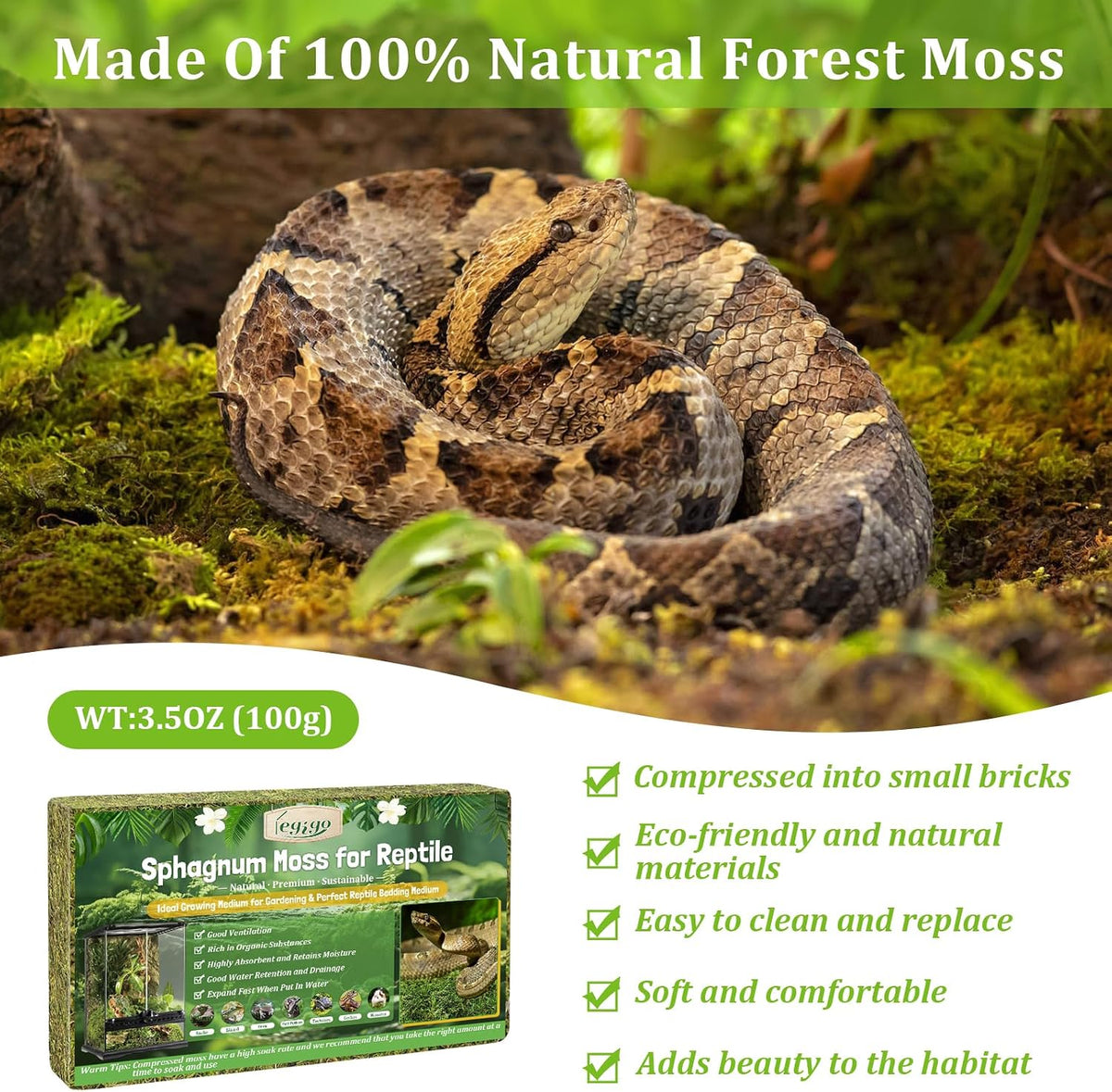 14OZ Natural Sphagnum Moss for Reptile Terrarium Substrate Bedding – Daily Care for Reptiles And Amphibians - 3.5 OZ - image 3