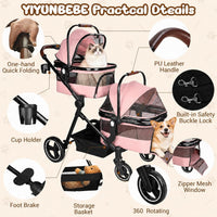 Foldable Double Pet Stroller for 2 Small Medium Cats Dogs – Essentials for Cats - Pink / Double - image 4