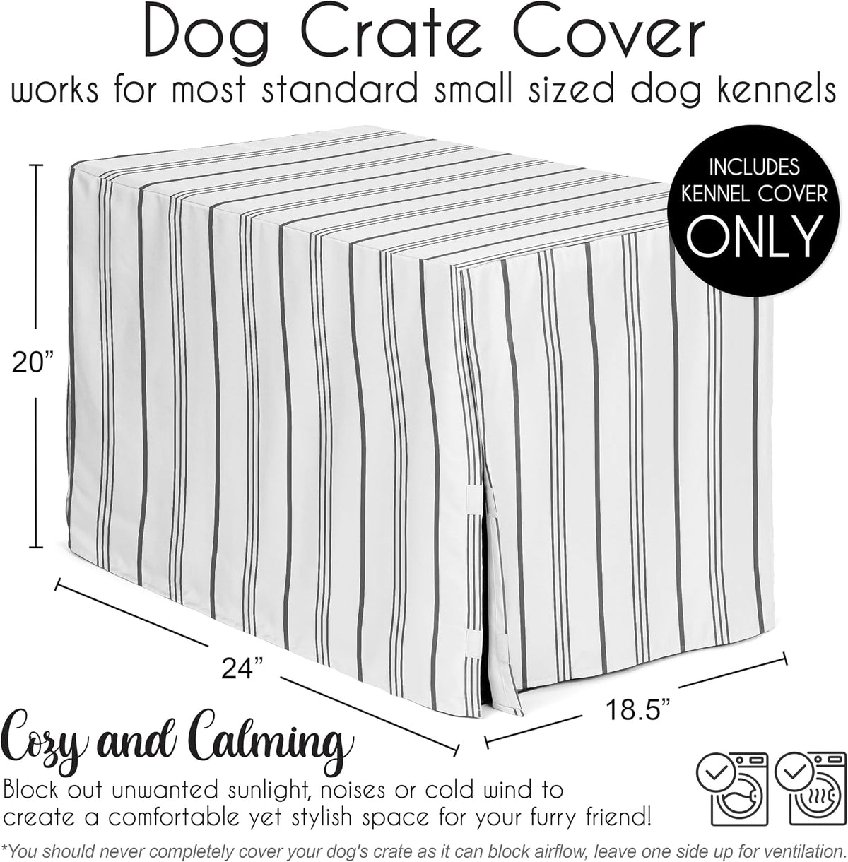 Sweet Jojo Designs 24in. Small Dog Crate Cover Pet Cage - White and Grey Stripe / 24.0"L x 18.5"W x 20.0"H - image 4