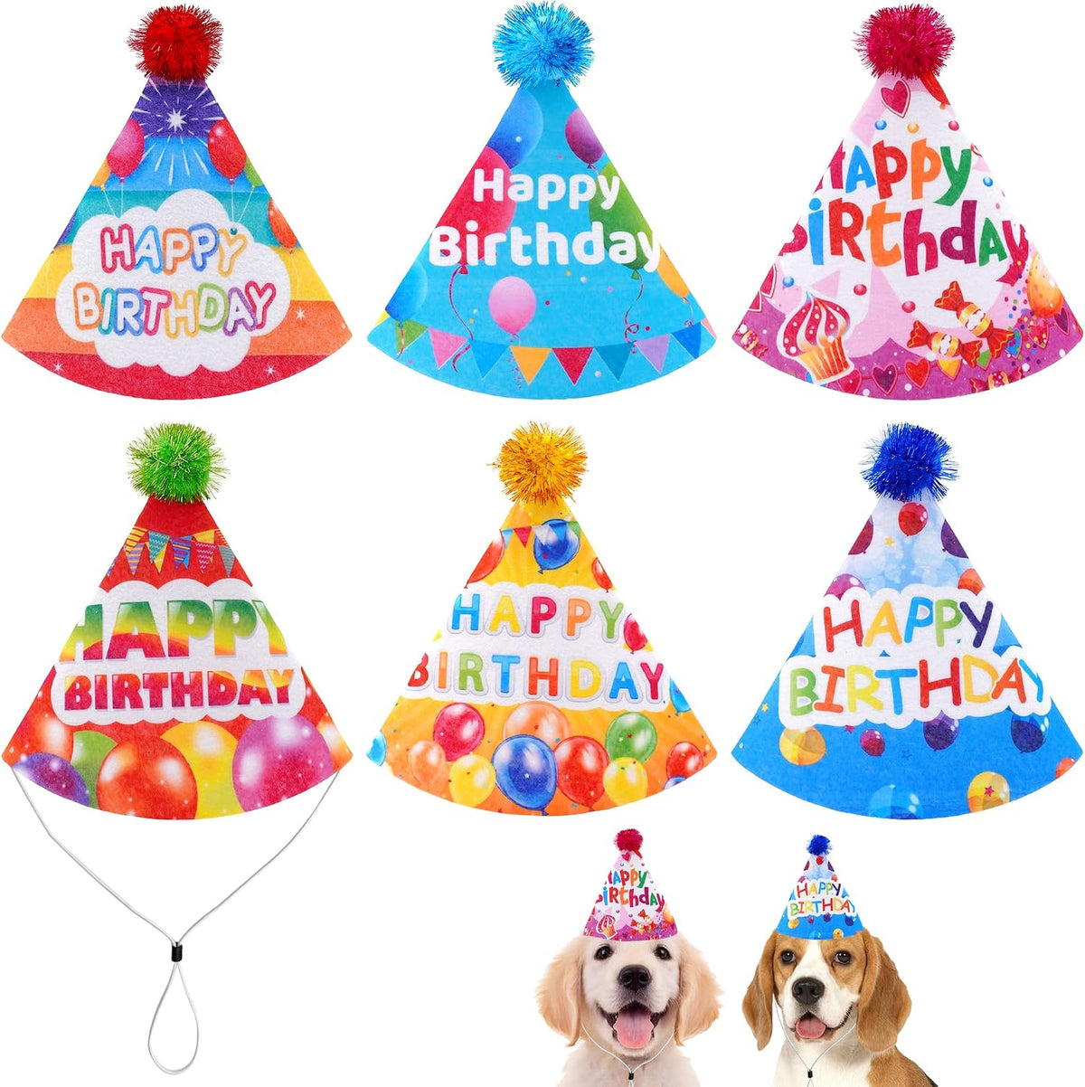 6PCS Dog Birthday Party Hats Felt for Small Medium Dogs Paw Bone – Essentials for Dogs - Birthday Hat / Large