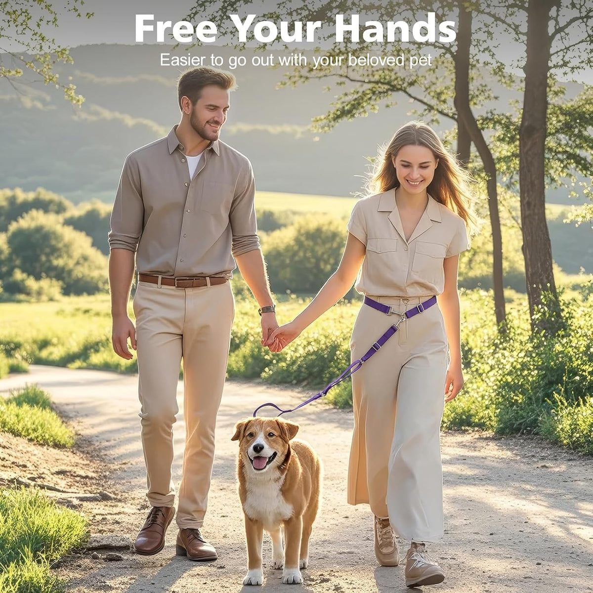 8.5ft Hands Free Dog Leash Adjustable for Medium Dogs - 8.5ft / Purple - image 2
