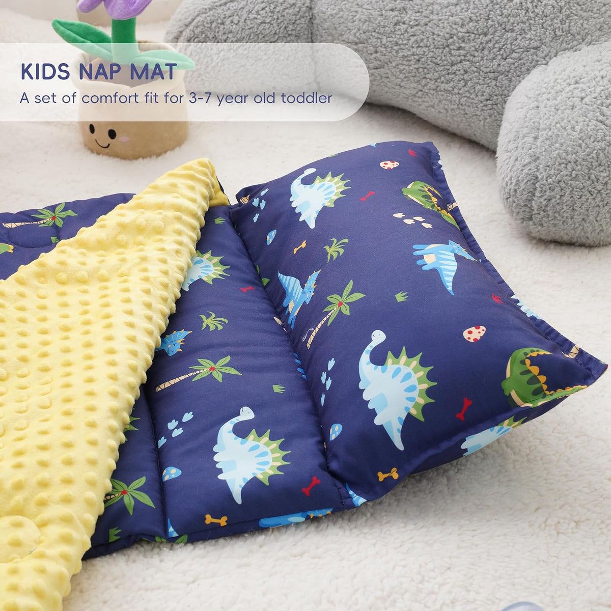 Bunnikins & Clover Toddler Nap Mat with Removable Pillow - Dinoworld - image 4
