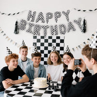 TONIFUL 16 Inch Black Happy Birthday Balloons Banner Decorations - Checkered - image 3