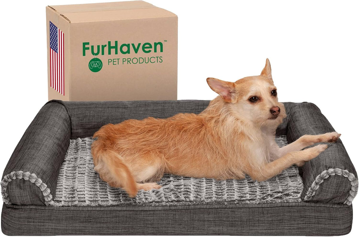 Furhaven Orthopedic Dog Bed for Large Dogs w/ Removable Bolsters - Medium / Charcoal