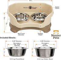 Neater Pet Brands Neater Feeder Deluxe Mess Proof Dog Bowls Elevated for Small Dogs Under 19 lbs, Made in USA, No Spill Raised Dog Food Bowl Stand Feeding Station, Food and Water Bowl Set, Cappuccino
