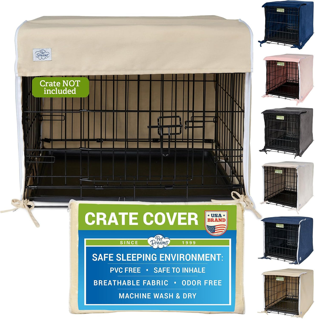 Pet Dreams Dog Crate Cover, Khaki, XX Large, 48" – Essentials for Dogs - Khaki Tan / 48.0"L x 30.0"W x 33.0"H