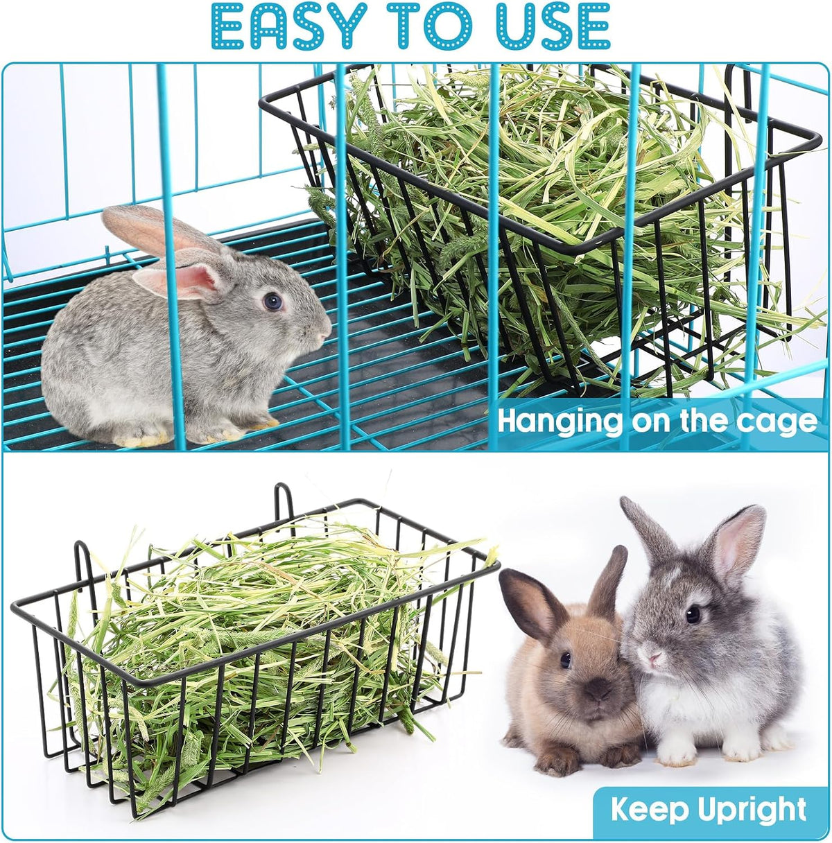 Therwen 4 Pcs Rabbit Hay Feeder Guinea Pig Heavy Duty Metal Frame Hay - 9.8 x 5.1 x 3.5 Inches - image 4