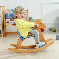 KRAND natural pine kids wooden rocking horse with handrail, backrest and foot pedal - view 18