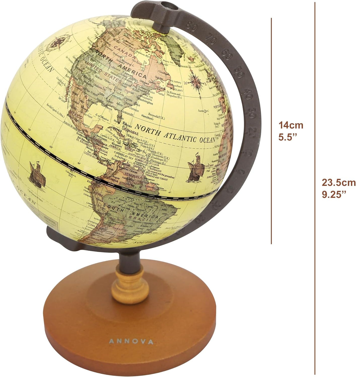 Annova Mini Antique Globe 4-inch / 10 cm - Brown-2 - image 2