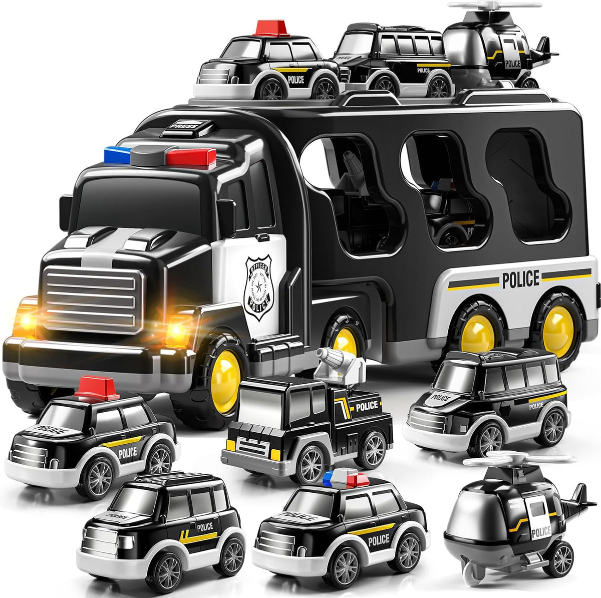 JUKUDAHU 5-in-1 ambulance toy truck carrier with helicopter, police car, fire truck and ambulance - view 2
