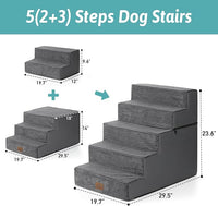 Dog Stairs for Small Dogs, 5 Tier Removable Wider Pet Stairs for Couch and Bed, 23.6" H Non-Slip Dog Steps for Puppies and Old Cats with Support Board, 29.5x19.7x23.6 inch, Dark Grey