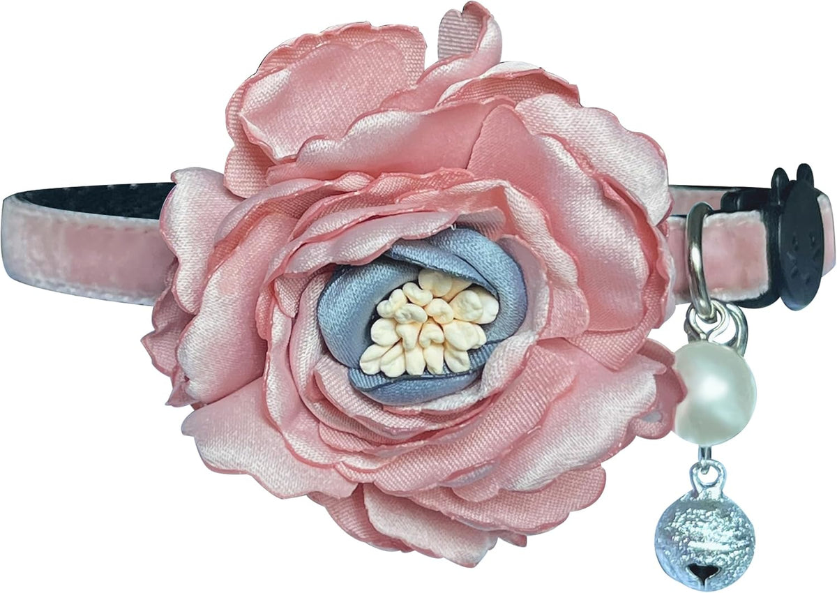 Fupo Cat Collar, Breakaway Adjustable with Bell& Flower - PINK #2
