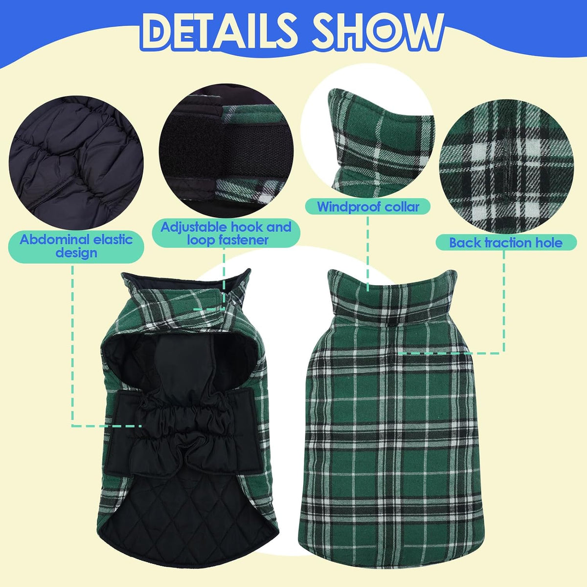 Winter Dog Jackets, Reversible Dog Coat with Leash Hole - Green / S - image 2