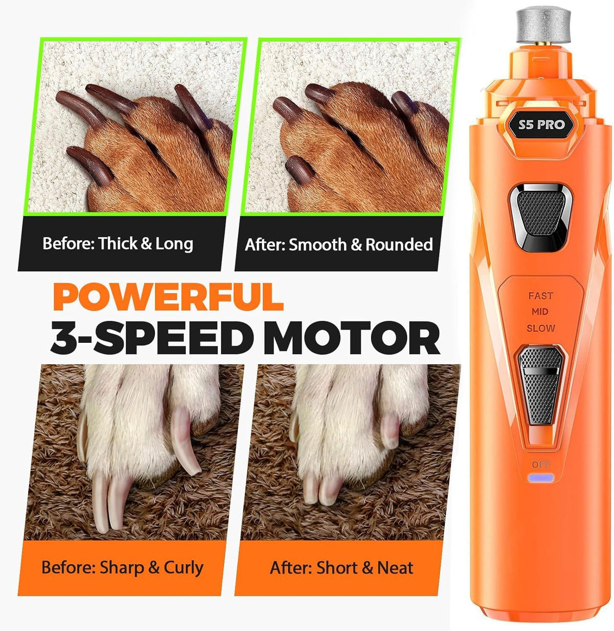 Whisper Quiet Dog Nail Grinder Safe & Stress-Free for Sensitive Dogs - Orange - image 4